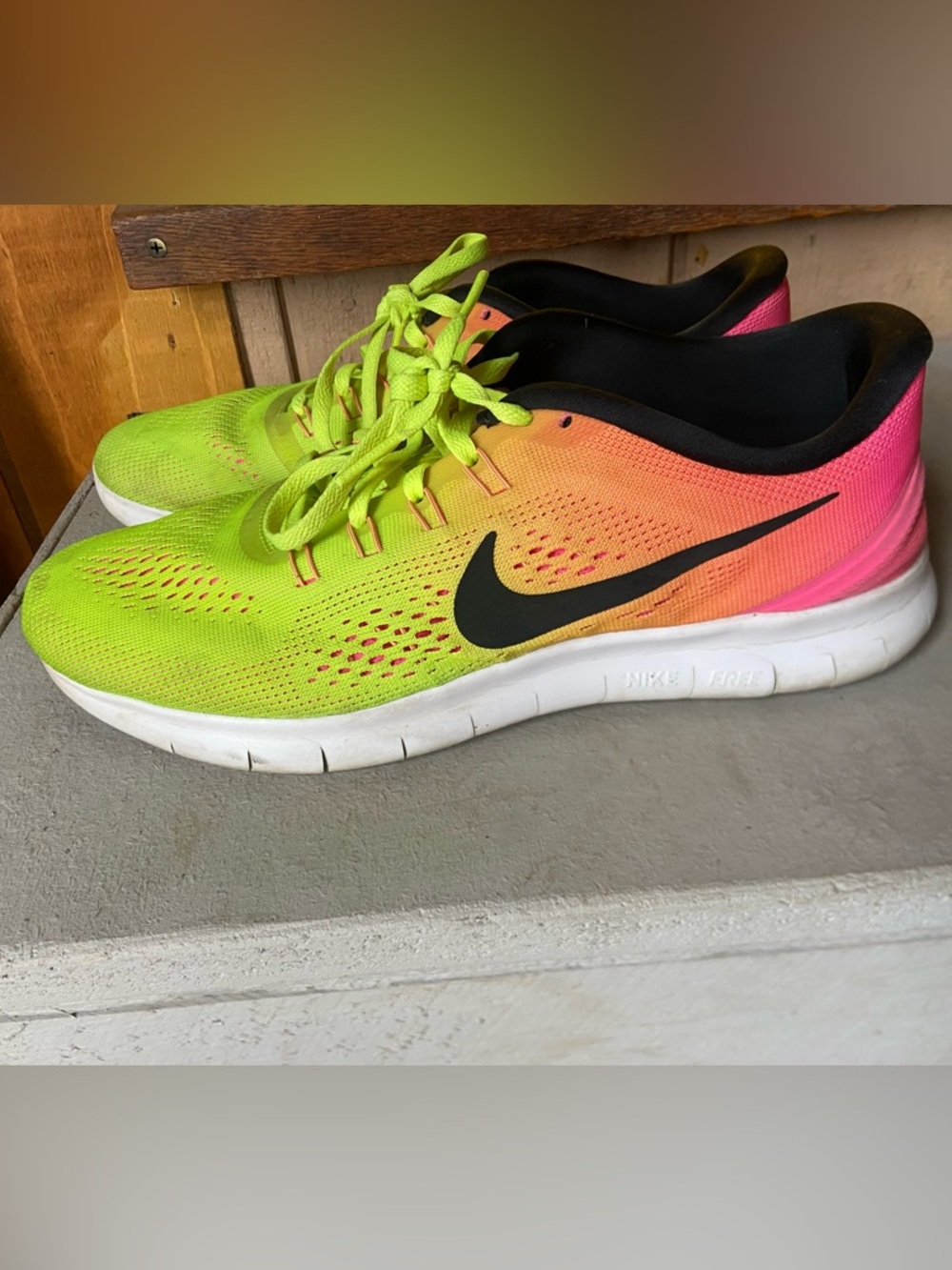 Nike Neon Yellow to Pink Gradient Running Shoes